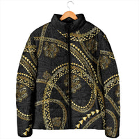 Hawaiian Kakau Art and Hisbiscus Tattoo Padded Jacket Tribal Pattern-Gold Style - Polynesian Pride