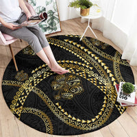 Hawaiian Kakau Art and Hisbiscus Tattoo Round Carpet Tribal Pattern-Gold Style - Polynesian Pride