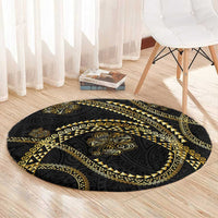 Hawaiian Kakau Art and Hisbiscus Tattoo Round Carpet Tribal Pattern-Gold Style - Polynesian Pride