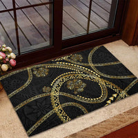 Hawaiian Kakau Art and Hisbiscus Tattoo Rubber Doormat Tribal Pattern-Gold Style - Polynesian Pride
