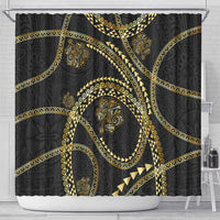 Hawaiian Kakau Art and Hisbiscus Tattoo Shower Curtain Tribal Pattern-Gold Style - Polynesian Pride