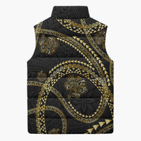 Hawaiian Kakau Art and Hisbiscus Tattoo Sleeveless Puffer Jacket Tribal Pattern-Gold Style - Polynesian Pride