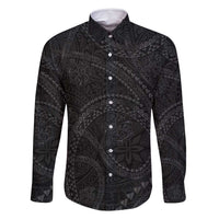 Hawaiian Kakau Art and Hisbiscus Tattoo Family Matching Long Sleeve Bodycon Dress and Hawaiian Shirt Tribal Pattern-Black Gradient Style - Polynesian Pride