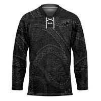 Hawaiian Kakau Art and Hisbiscus Tattoo Hockey Jersey Tribal Pattern-Black Gradient Style - Polynesian Pride