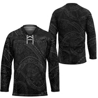 Hawaiian Kakau Art and Hisbiscus Tattoo Hockey Jersey Tribal Pattern-Black Gradient Style - Polynesian Pride