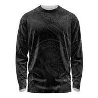 Hawaiian Kakau Art and Hisbiscus Tattoo Long Sleeve Shirt Tribal Pattern-Black Gradient Style - Polynesian Pride