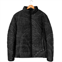 Hawaiian Kakau Art and Hisbiscus Tattoo Padded Jacket Tribal Pattern-Black Gradient Style LT03 - Polynesian Pride
