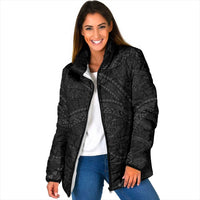 Hawaiian Kakau Art and Hisbiscus Tattoo Padded Jacket Tribal Pattern-Black Gradient Style LT03 Women Black - Polynesian Pride