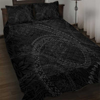 Hawaiian Kakau Art and Hisbiscus Tattoo Quilt Bed Set Tribal Pattern-Black Gradient Style - Polynesian Pride