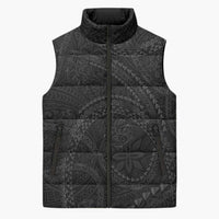Hawaiian Kakau Art and Hisbiscus Tattoo Sleeveless Puffer Jacket Tribal Pattern-Black Gradient Style - Polynesian Pride
