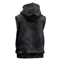 Hawaiian Kakau Art and Hisbiscus Tattoo Sleeveless Zip Hoodie Tribal Pattern-Black Gradient Style - Polynesian Pride