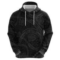 Hawaiian Kakau Art and Hisbiscus Tattoo Zip Hoodie Tribal Pattern-Black Gradient Style - Polynesian Pride