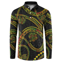 Hawaiian Kakau Art and Hisbiscus Tattoo Button Sweatshirt Tribal Pattern-Reggae Style - Polynesian Pride