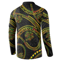 Hawaiian Kakau Art and Hisbiscus Tattoo Button Sweatshirt Tribal Pattern-Reggae Style - Polynesian Pride