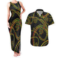 Hawaiian Kakau Art and Hisbiscus Tattoo Couples Matching Tank Maxi Dress and Hawaiian Shirt Tribal Pattern-Reggae Style - Polynesian Pride
