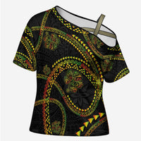 Hawaiian Kakau Art and Hisbiscus Tattoo Cross Shoulder Shirt Tribal Pattern-Reggae Style - Polynesian Pride