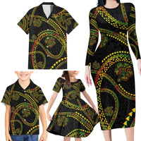 Hawaiian Kakau Art and Hisbiscus Tattoo Family Matching Long Sleeve Bodycon Dress and Hawaiian Shirt Tribal Pattern-Reggae Style - Polynesian Pride