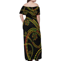Hawaiian Kakau Art and Hisbiscus Tattoo Family Matching Off Shoulder Maxi Dress and Hawaiian Shirt Tribal Pattern-Reggae Style - Polynesian Pride