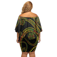 Hawaiian Kakau Art and Hisbiscus Tattoo Family Matching Off Shoulder Short Dress and Hawaiian Shirt Tribal Pattern-Reggae Style - Polynesian Pride