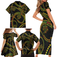 Hawaiian Kakau Art and Hisbiscus Tattoo Family Matching Short Sleeve Bodycon Dress and Hawaiian Shirt Tribal Pattern-Reggae Style - Polynesian Pride