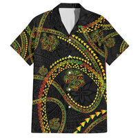 Hawaiian Kakau Art and Hisbiscus Tattoo Family Matching Summer Maxi Dress and Hawaiian Shirt Tribal Pattern-Reggae Style - Polynesian Pride