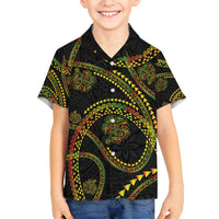 Hawaiian Kakau Art and Hisbiscus Tattoo Family Matching Summer Maxi Dress and Hawaiian Shirt Tribal Pattern-Reggae Style - Polynesian Pride