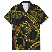 Hawaiian Kakau Art and Hisbiscus Tattoo Hawaiian Shirt Tribal Pattern-Reggae Style - Polynesian Pride