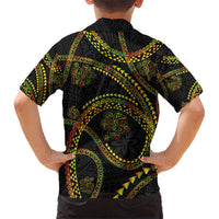 Hawaiian Kakau Art and Hisbiscus Tattoo Kid Hawaiian Shirt Tribal Pattern-Reggae Style - Polynesian Pride