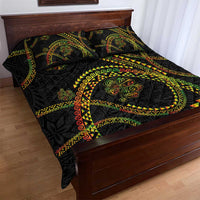 Hawaiian Kakau Art and Hisbiscus Tattoo Quilt Bed Set Tribal Pattern-Reggae Style - Polynesian Pride