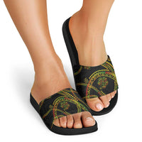 Hawaiian Kakau Art and Hisbiscus Tattoo Slide Sandals Tribal Pattern-Reggae Style - Polynesian Pride