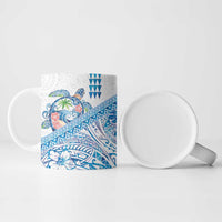 Hawaiian Abstract Sea Turtle Ceramic Mug Polynesian Tapa Art and Kakau Tattoo White WaterColor - Polynesian Pride