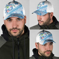Hawaiian Abstract Sea Turtle Classic Cap Polynesian Tapa Art and Kakau Tattoo White WaterColor - Polynesian Pride