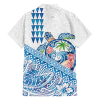 Hawaiian Abstract Sea Turtle Family Matching Long Sleeve Bodycon Dress and Hawaiian Shirt Polynesian Tapa Art and Kakau Tattoo White WaterColor - Polynesian Pride