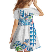 Hawaiian Abstract Sea Turtle Family Matching Off Shoulder Short Dress and Hawaiian Shirt Polynesian Tapa Art and Kakau Tattoo White WaterColor - Polynesian Pride