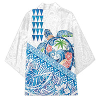Hawaiian Abstract Sea Turtle Kimono Polynesian Tapa Art and Kakau Tattoo White WaterColor - Polynesian Pride