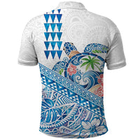 Hawaiian Abstract Sea Turtle Polo Shirt Polynesian Tapa Art and Kakau Tattoo White WaterColor - Polynesian Pride