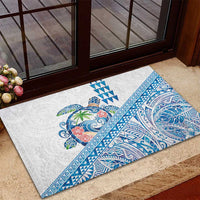 Hawaiian Abstract Sea Turtle Rubber Doormat Polynesian Tapa Art and Kakau Tattoo White WaterColor - Polynesian Pride