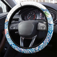 Hawaiian Abstract Sea Turtle Steering Wheel Cover Polynesian Tapa Art and Kakau Tattoo White WaterColor - Polynesian Pride