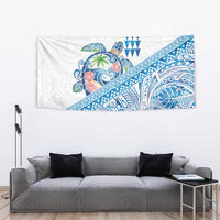 Hawaiian Abstract Sea Turtle Tapestry Polynesian Tapa Art and Kakau Tattoo White WaterColor - Polynesian Pride