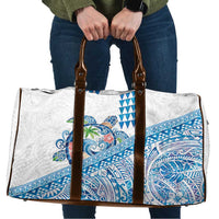 Hawaiian Abstract Sea Turtle Travel Bag Polynesian Tapa Art and Kakau Tattoo White WaterColor - Polynesian Pride