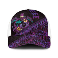 Hawaiian Abstract Sea Turtle Baseball Net Cap Polynesian Tapa Art and Kakau Tattoo Purple WaterColor - Polynesian Pride