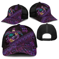 Hawaiian Abstract Sea Turtle Baseball Net Cap Polynesian Tapa Art and Kakau Tattoo Purple WaterColor - Polynesian Pride