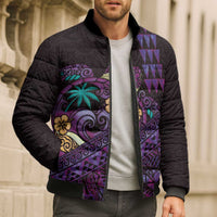 Hawaiian Abstract Sea Turtle Bomber Puffer Jacket Polynesian Tapa Art and Kakau Tattoo Purple WaterColor - Polynesian Pride