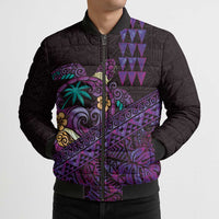 Hawaiian Abstract Sea Turtle Bomber Puffer Jacket Polynesian Tapa Art and Kakau Tattoo Purple WaterColor - Polynesian Pride