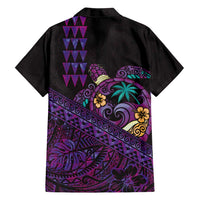 Hawaiian Abstract Sea Turtle Family Matching Puletasi and Hawaiian Shirt Polynesian Tapa Art and Kakau Tattoo Purple WaterColor - Polynesian Pride