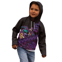 Hawaiian Abstract Sea Turtle Kid Hoodie Polynesian Tapa Art and Kakau Tattoo Purple WaterColor - Polynesian Pride