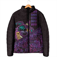 Hawaiian Abstract Sea Turtle Padded Jacket Polynesian Tapa Art and Kakau Tattoo Purple WaterColor - Polynesian Pride