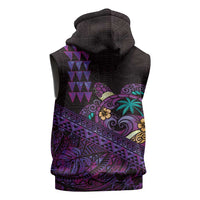 Hawaiian Abstract Sea Turtle Sleeveless Zip Hoodie Polynesian Tapa Art and Kakau Tattoo Purple WaterColor - Polynesian Pride