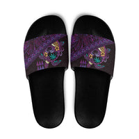 Hawaiian Abstract Sea Turtle Slide Sandals Polynesian Tapa Art and Kakau Tattoo Purple WaterColor - Polynesian Pride