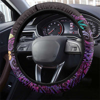 Hawaiian Abstract Sea Turtle Steering Wheel Cover Polynesian Tapa Art and Kakau Tattoo Purple WaterColor - Polynesian Pride